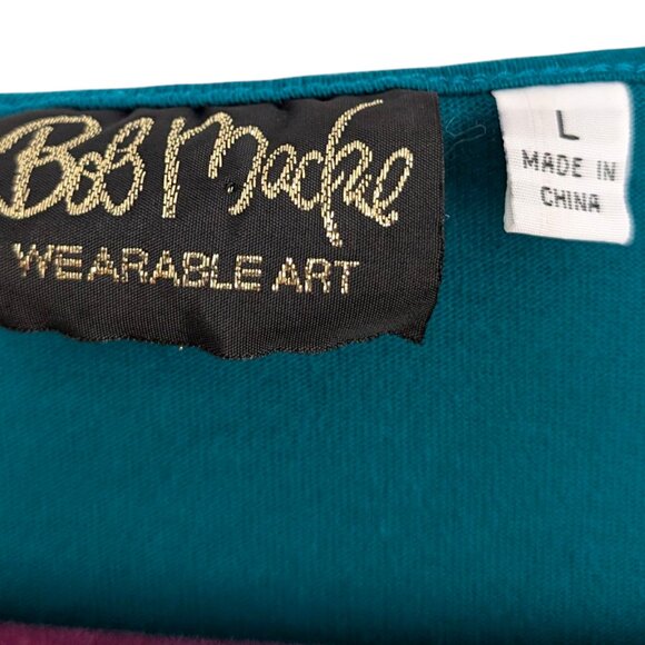 Bob Mackie vintage 90s green teal embellished embroidered coral reef tunic W's L - Picture 6 of 7